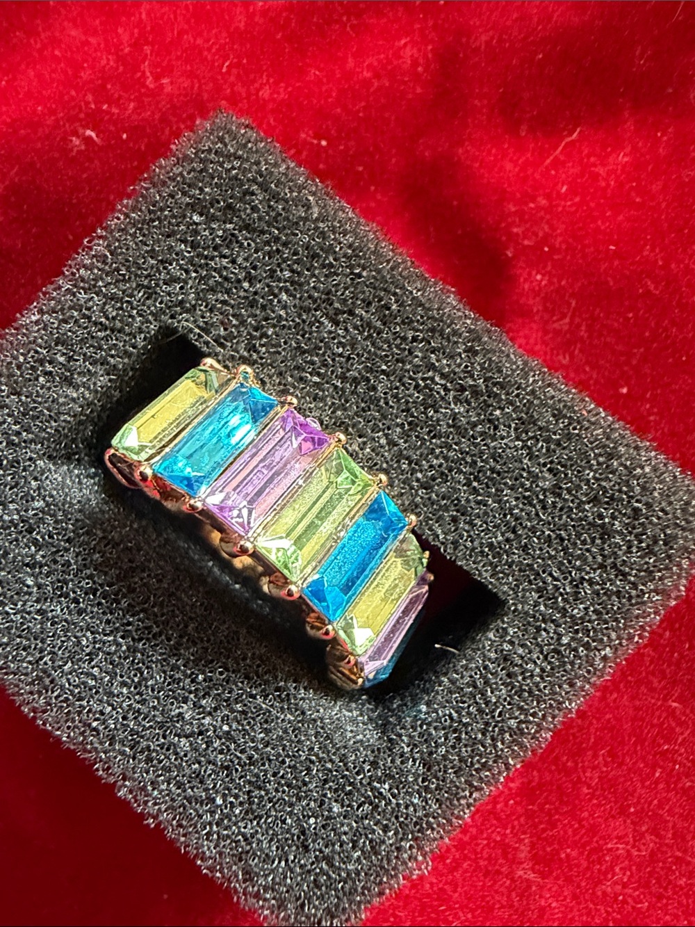 Multicolor Baguette Crystal Band Ring, SZ 7.5, (J296)